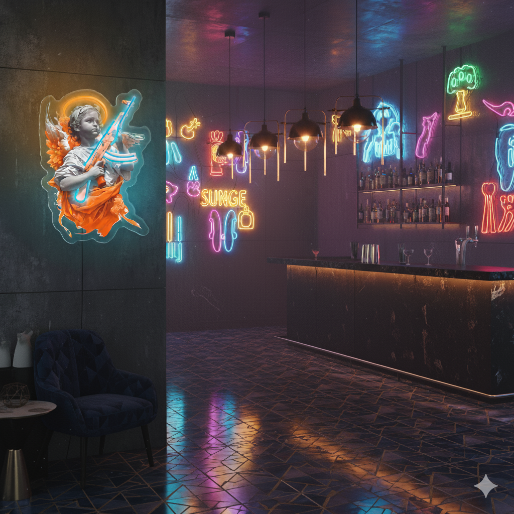 Arc Angel Foundry - Neon Angel with AK-47 Sign | The BEAR cave