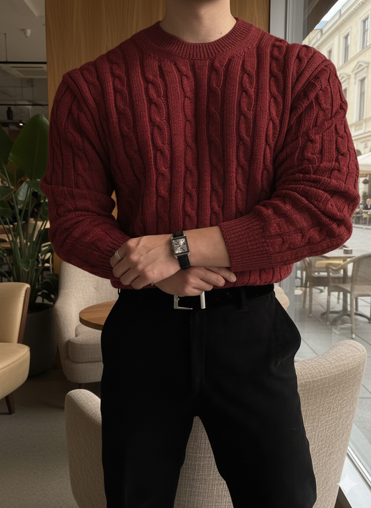 The Venetian Braid Crew - Heavy Knit Sweater | The BEAR cave